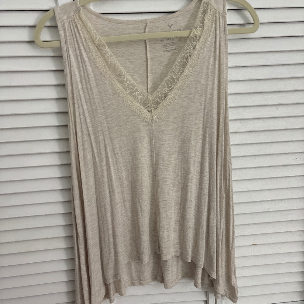 American Eagle Outfitters Cream Lace Trim Tank Top
